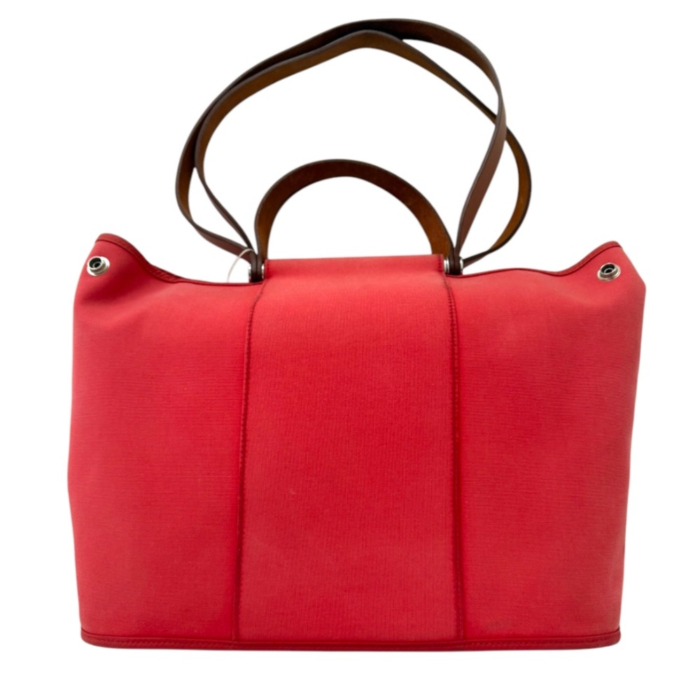 Hermes Pink Cabag Elan Toile and Leather Tote Shoulder Top Handle Bag